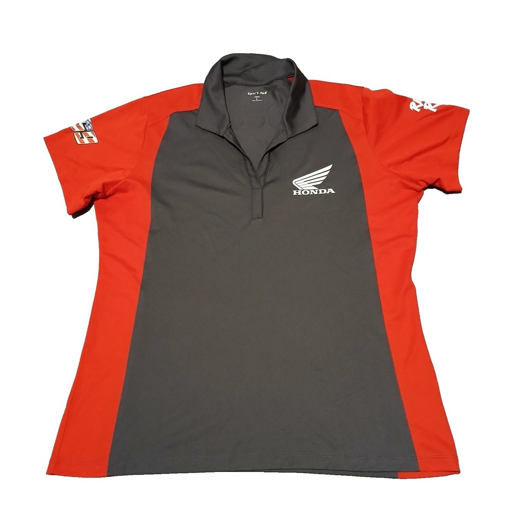 Sport-Teck Honda Ride Red Women's Short Sleeve Polo Shirt Size L Gray Red